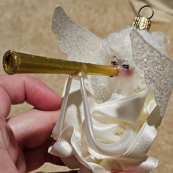 RARE VINTAGE SOFFIERIA DE CARLINI HEAVENLY ANGEL WINGS HORN CHRISTMAS ORNAMENT - Picture 10 of 13